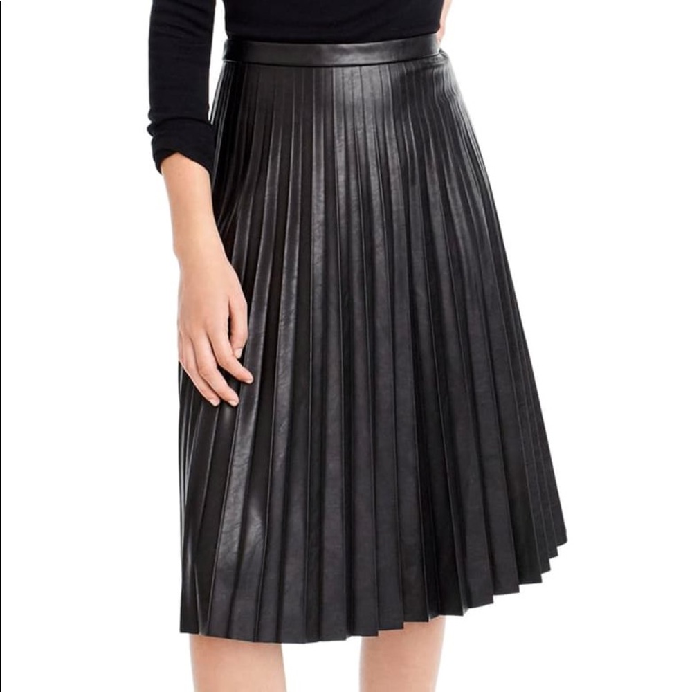 J.Crew Faux Leather Pleated Midi Skirt Black 10P